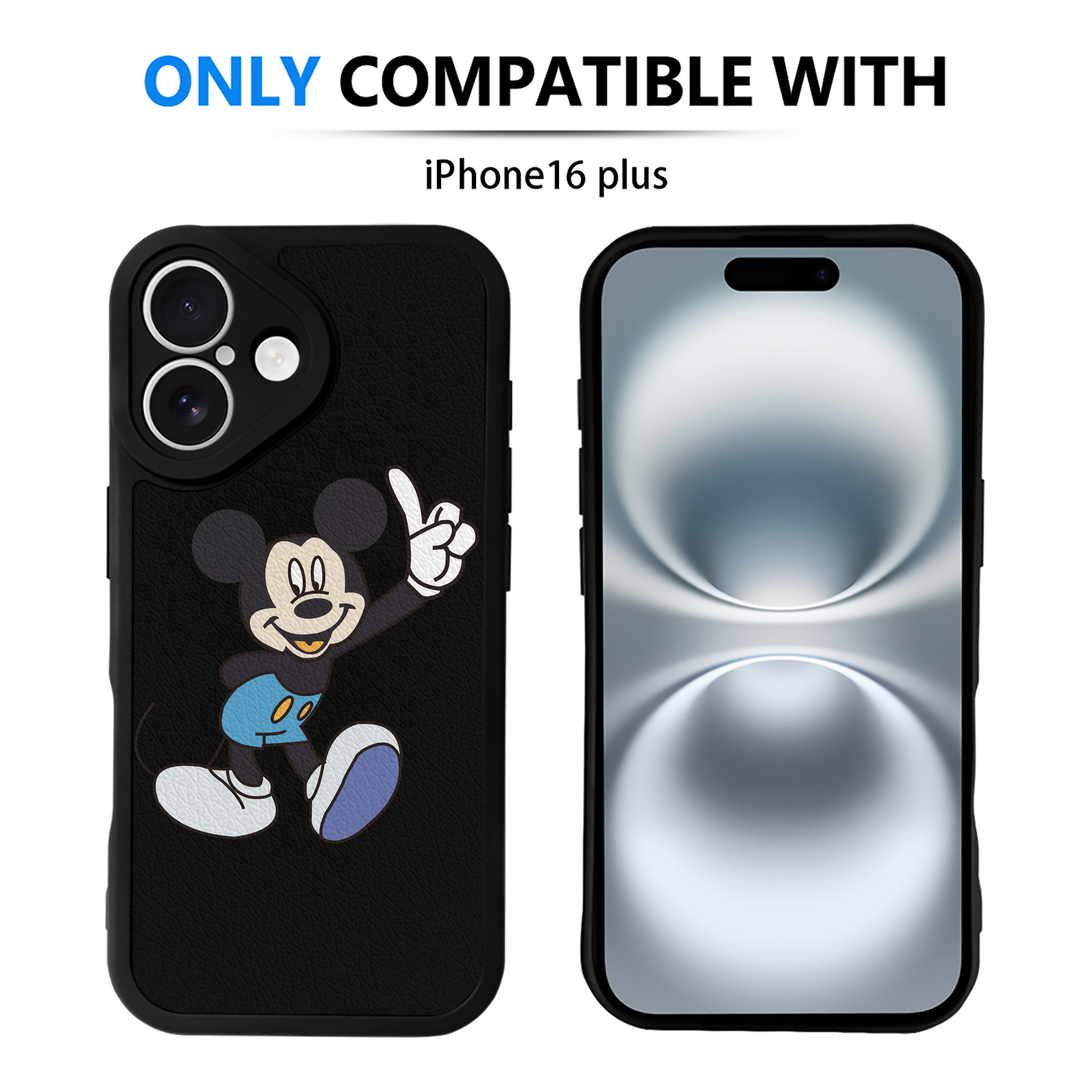 （画像用） ミッキーマウス Mickey Mouse 【iPhone 16シリーズ対応】シリコンスマホケース（レザー調） 材質：シリコン